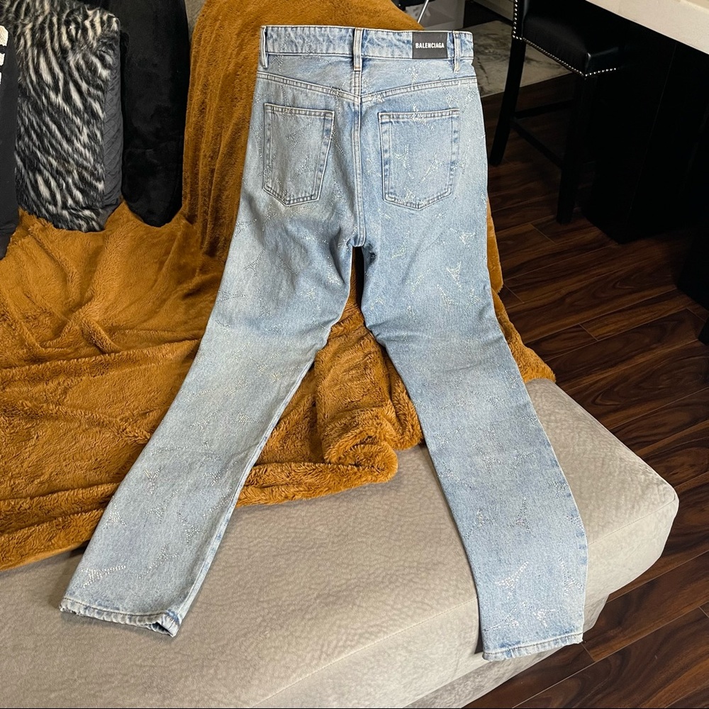 Balenciaga Crystal Eiffel Tower V-neck Denim Jeans in Blue - Picture 10 of 17